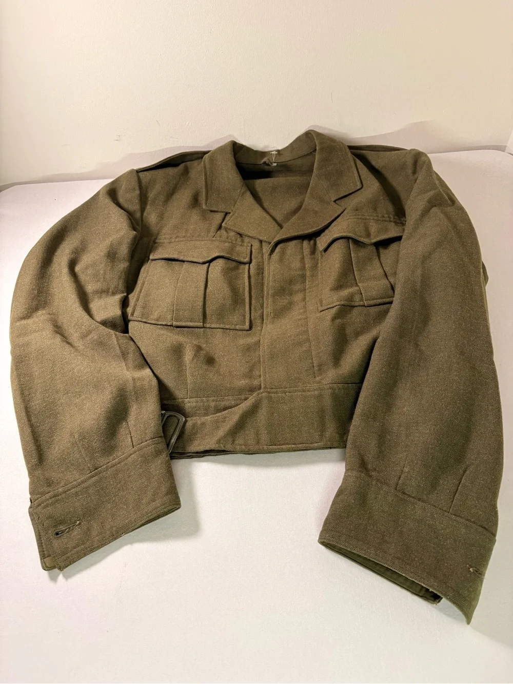 Cropped Olive Military-Style Wool Jacket